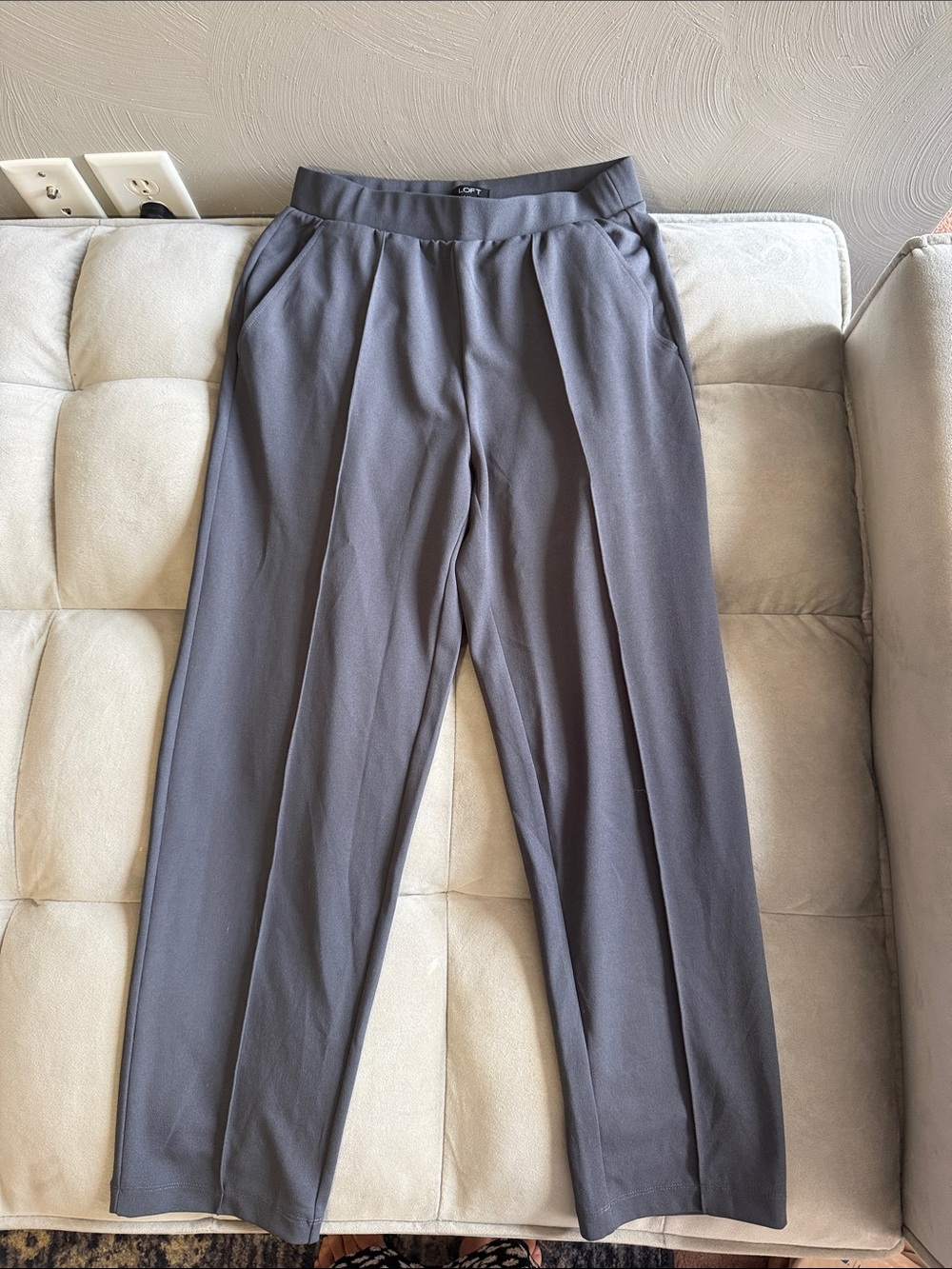 LOFT Gray Relaxed Straight-Leg Trousers